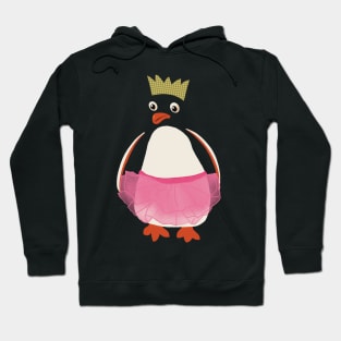 Funny Cartoon Christmas Penguin wrapped in A Pink Tutu and Wearing Paper Xmas Hat Hoodie